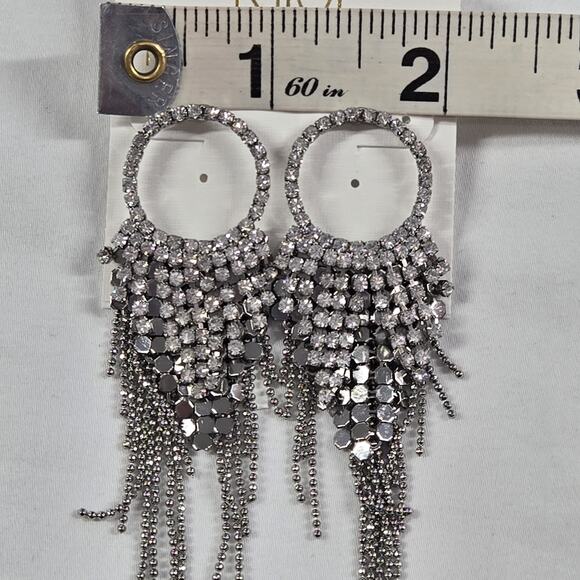 Neiman Marcus Crystal Chandelier Earrings Round Clear Rhinestone Silver 3" NWT - Picture 5 of 8